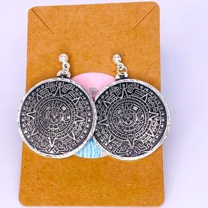 Sterling silver earrings. Aztec calendar earrings